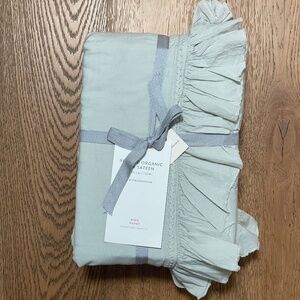 Anthropologie Organic Cotton Spa Sateen Ruffled Duvet KING / Color: GREEN (NWT)